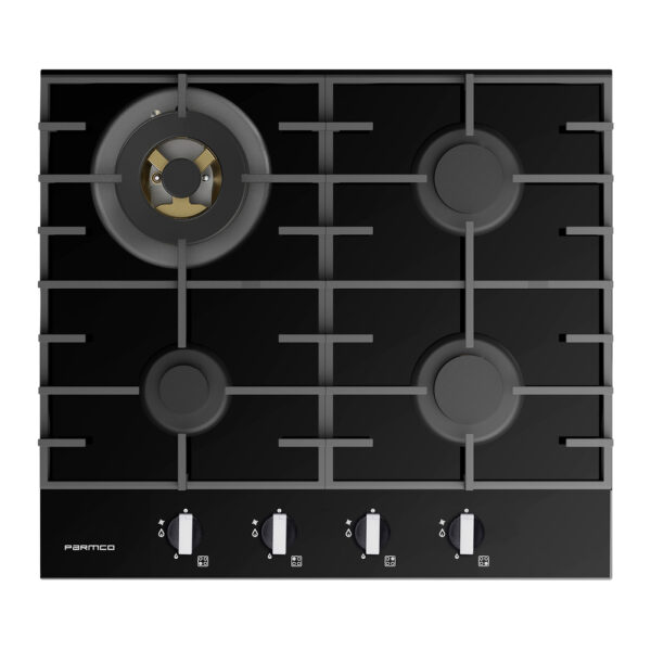 Parmco 600mm Hob, 3 Burner + Wok, Gas, Black Glass
