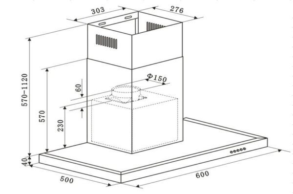 Parmco 600mm Canopy, Slim Box, Stainless Steel, LED, Pre-order Only - Image 2