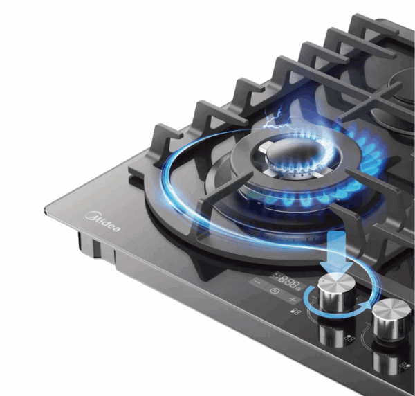 Midea 60cm Gas Cooktop Black Tempered Glass With Timer - Image 2