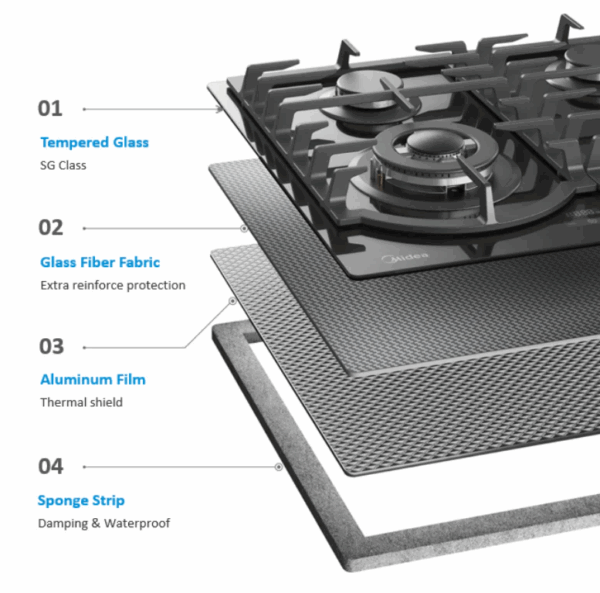 Midea 60cm Gas Cooktop Black Tempered Glass With Timer - Image 3